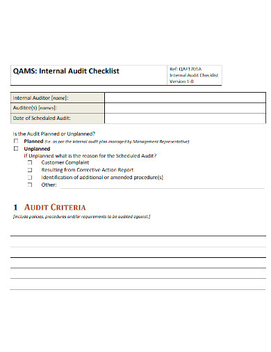 internal audit checklist format