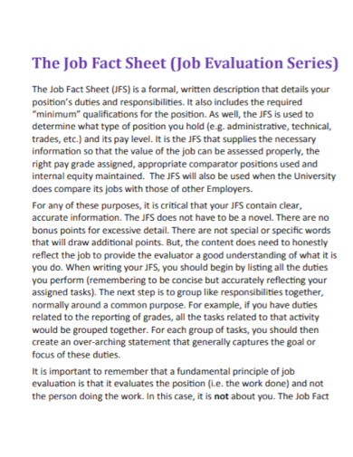 job evaluation fact sheet