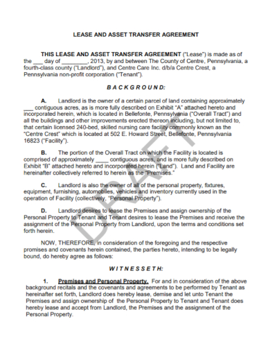 land lease and asset transfer agreement