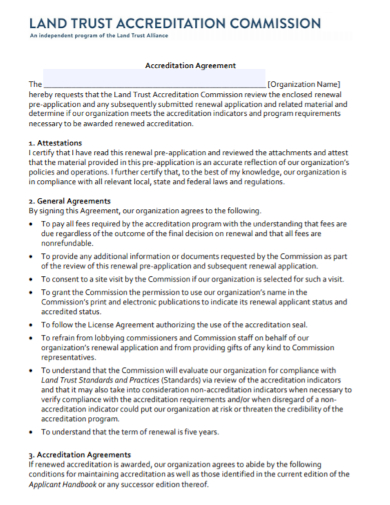 land trust accreditation agreement