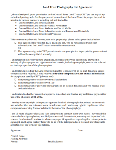 land trust photography use agreement