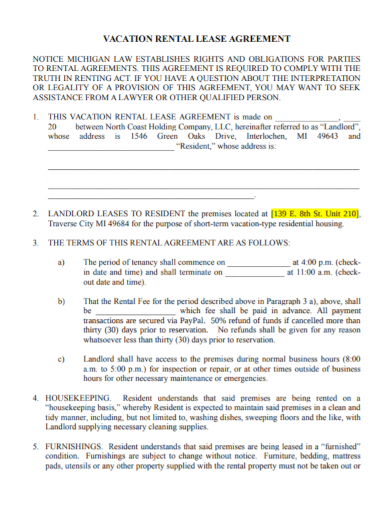 landlord vacation rental lease agreement
