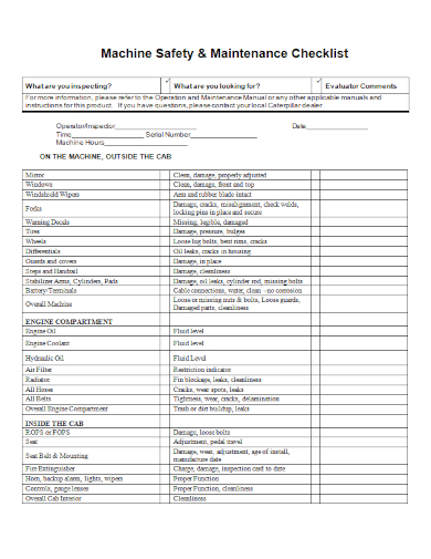 machine safety maintenance checklist
