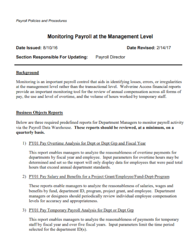management payroll analysis report