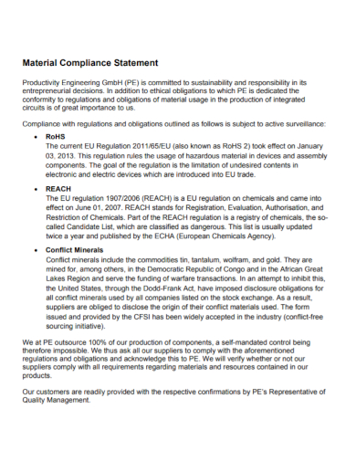 material compliance statement
