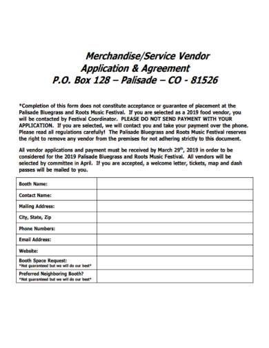 merchandise service vendor agreement
