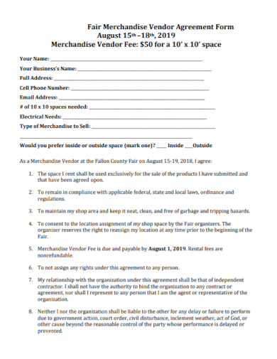 merchandise vendor agreement form
