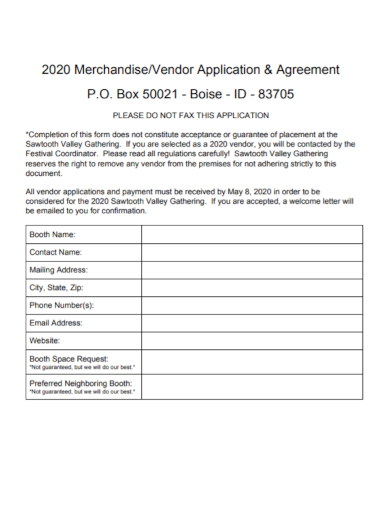 merchandise vendor application agreement