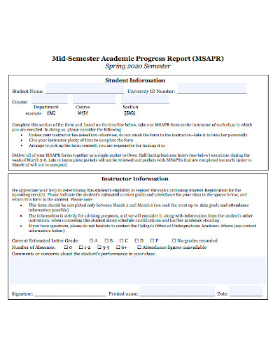 mid semester academic progress report