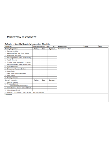 monthly refueler vehicle inspection checklist