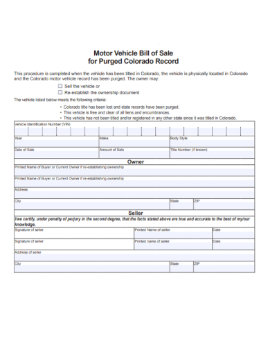 new motor vehicle record bill of sale