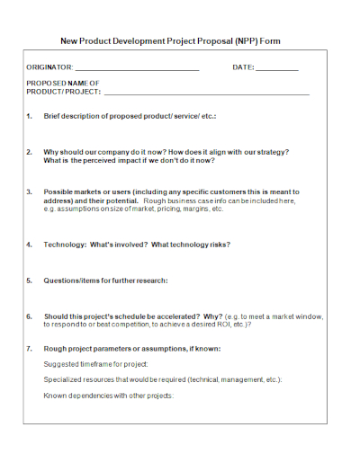 new product development project proposal form