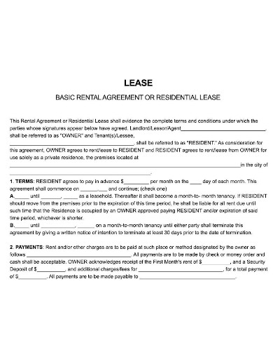 new rental lease agreement sample