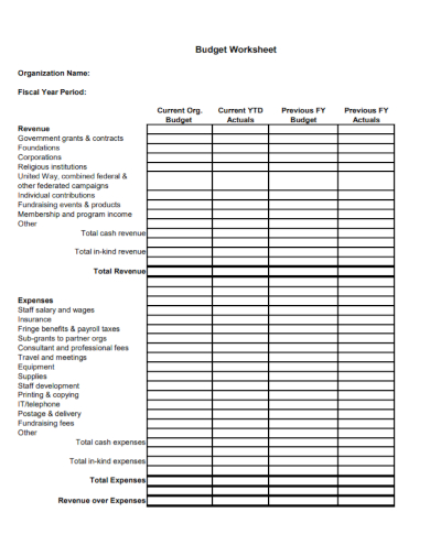 non profit organization budget worksheet