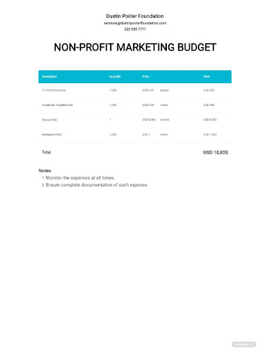 non profit marketing budget sample