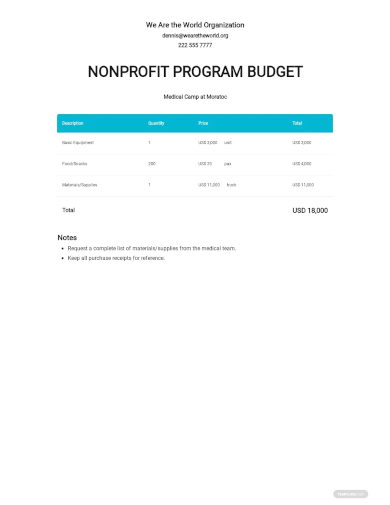 nonprofit program budget template
