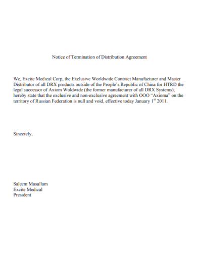 notice of termination distribution agreement
