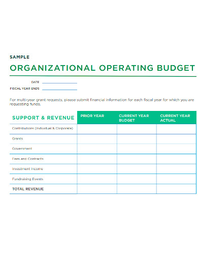 organizational operating budget samples