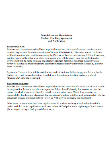 out of area student teaching agreement