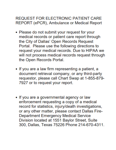 patient care request for ambulance medical report