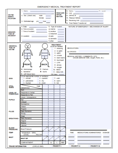 patient emergency medical treatement report