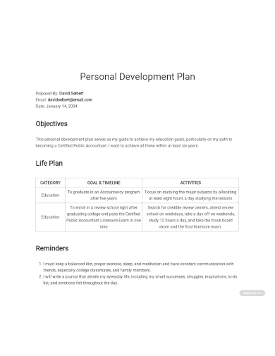 personal development action plan template