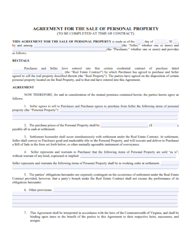 personal property sale agreement