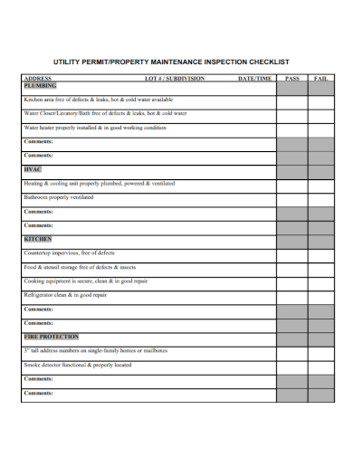 plumbing maintenance inspection checklist