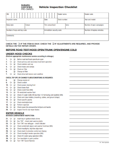pre owned vehicle inspection checklist