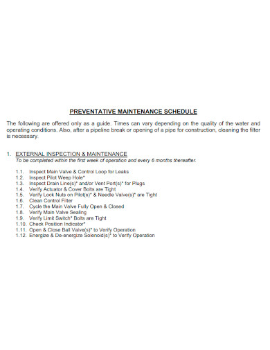 preventative maintenance schedule sample