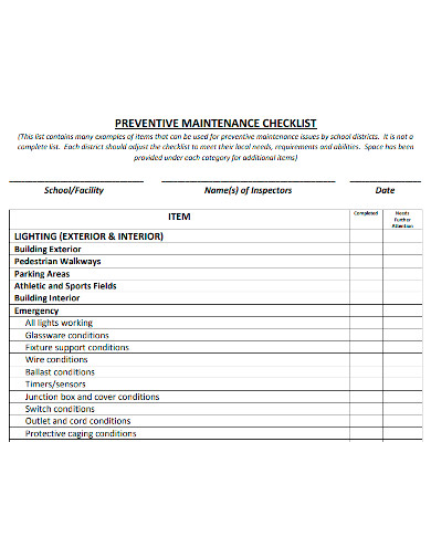 checklist sample for car maintenance