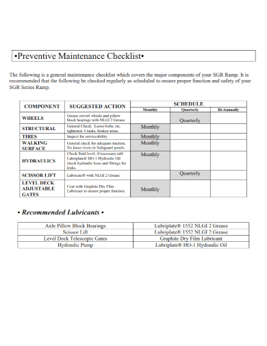 preventive maintenance schedule checklist