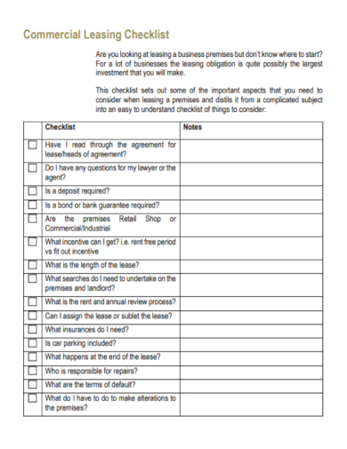 printable commercial lease checklist
