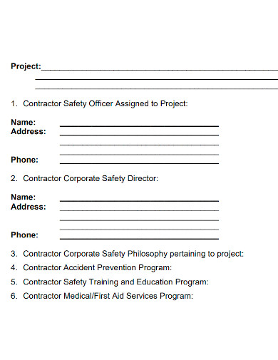 printable contractor safety plan