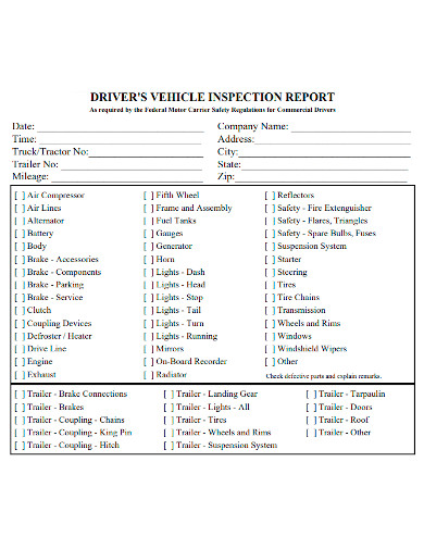 printable drivers vehicle inspection report