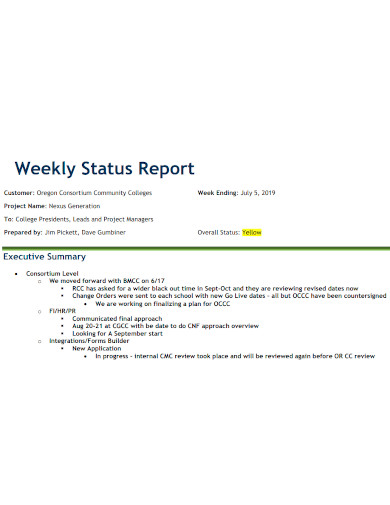 printable employee weekly status report