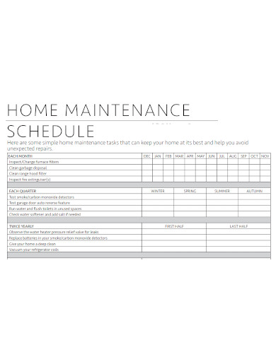printable home maintenance schedule