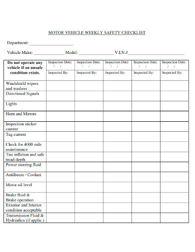 printable motor vehicle safety checklist