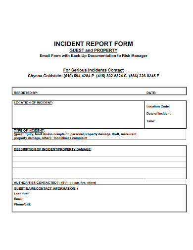printable restaurant incident report