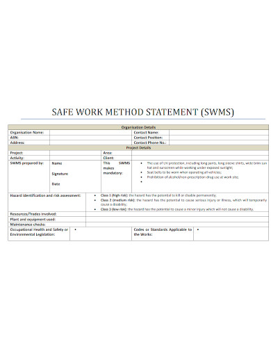 printable safe work method statement