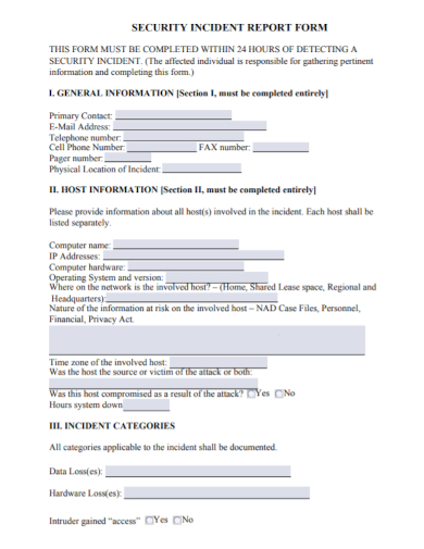 printable security incident report form