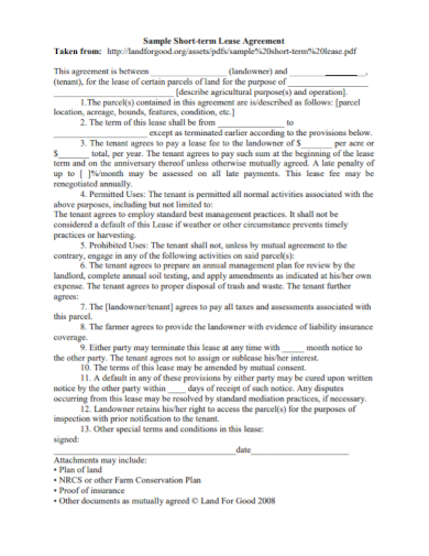 printable short term lease agreement
