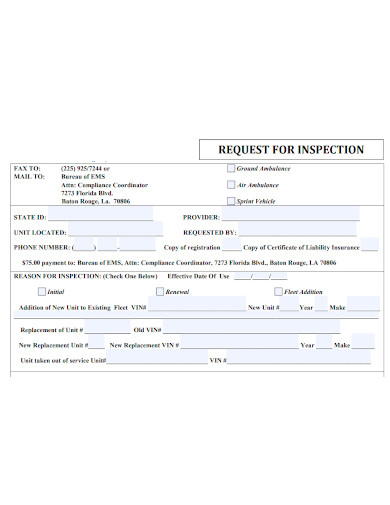printable vehicle inspection request form