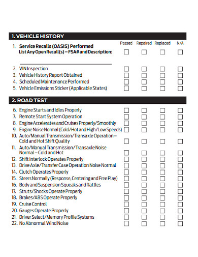 printable vehicle service inspection checklist