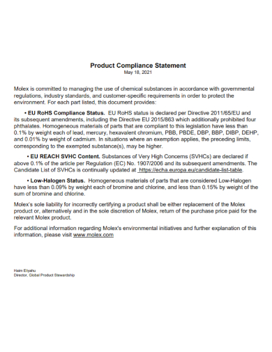product compliance statement