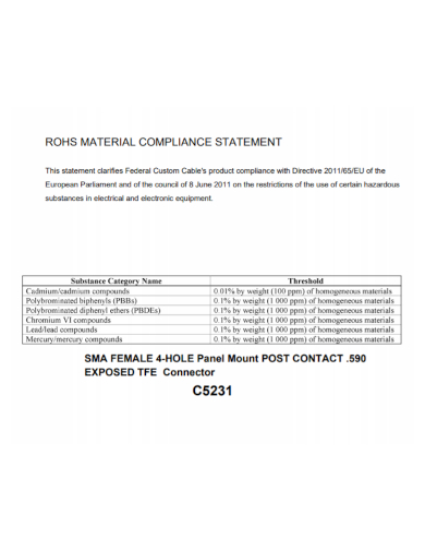 product material compliance statement