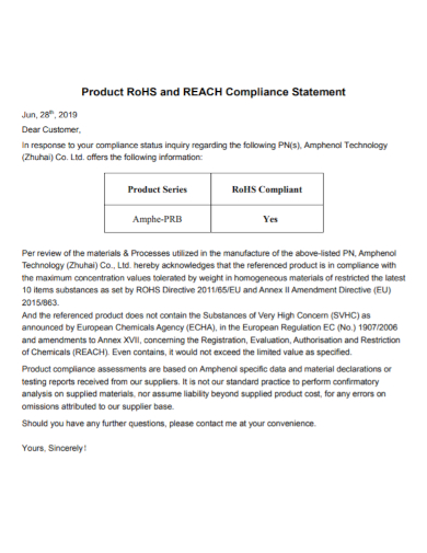 product reach compliance statement