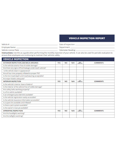 professional monthly vehicle inspection report