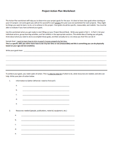 project action plan worksheet