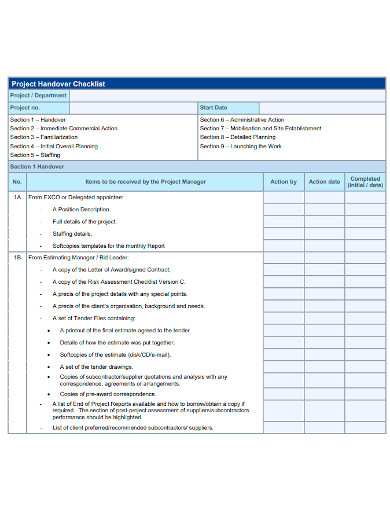 project handover checklist sample